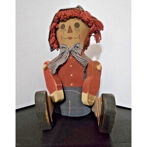 VTG 1994 Raggedy Ann “Andy” 13” Handmade Doll Wood Fabric Signed Collector Toy